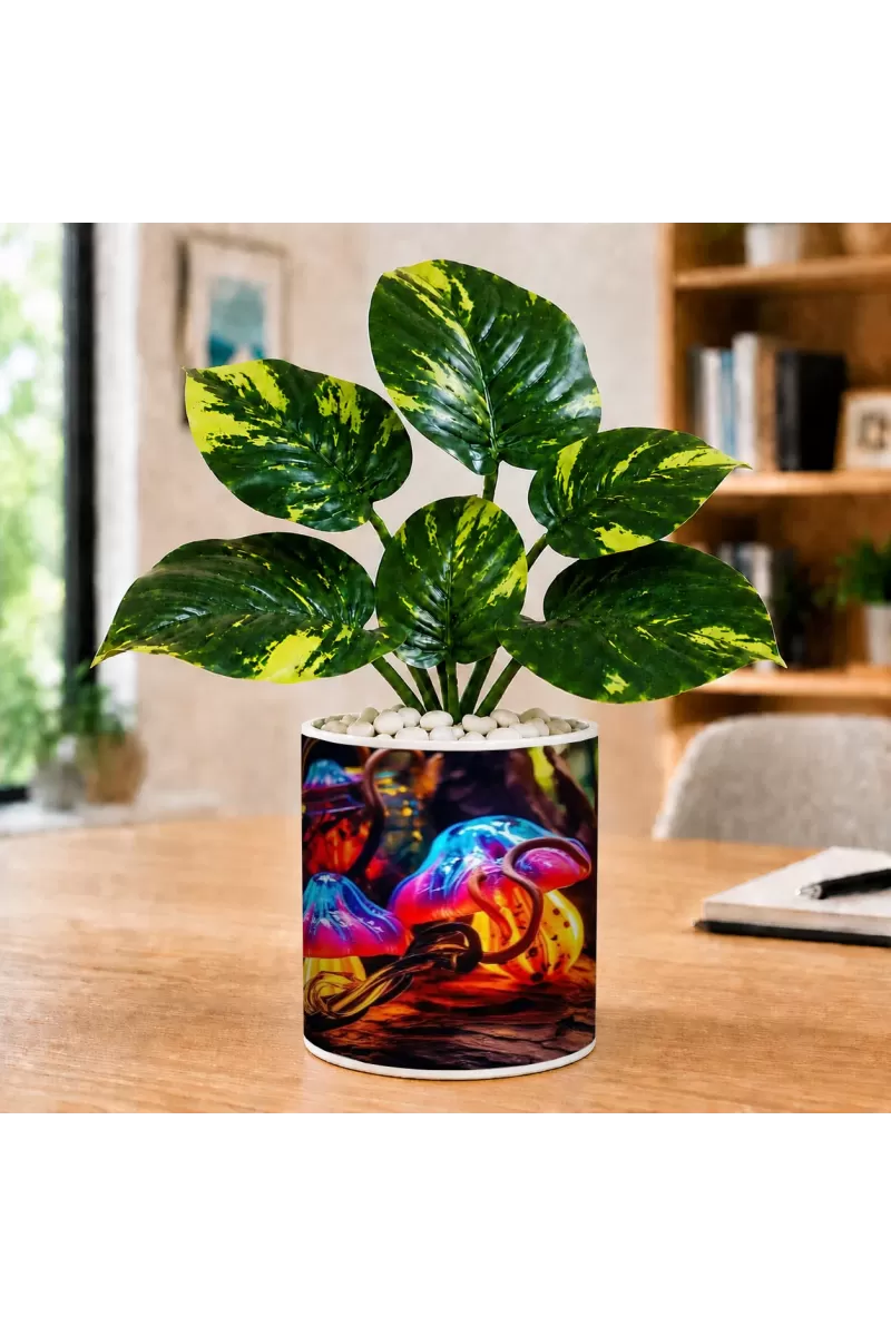 Artificial Tree Ceramic Photo Pot With White Stones 3x4 Inch (F165443)