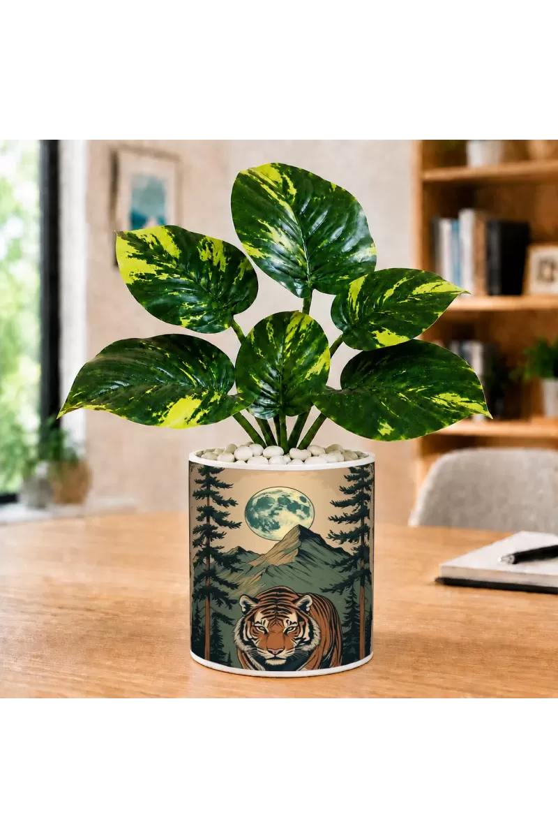 Artificial Tree Ceramic Photo Pot With White Stones 3x4 Inch (F165444)