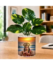 Artificial Tree Ceramic Photo Pot With White Stones 3x4 Inch (F165448)