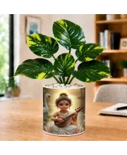 Artificial Tree Ceramic Photo Pot With White Stones 3x4 Inch (F165449)