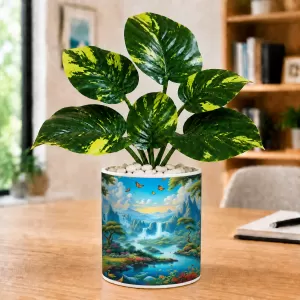 Artificial Tree Ceramic Photo Pot With White Stones 3x4 Inch (F165450)