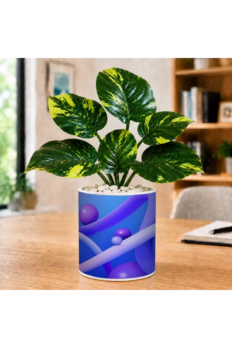 Artificial Tree Ceramic Photo Pot With White Stones 3x4 Inch (F165452)