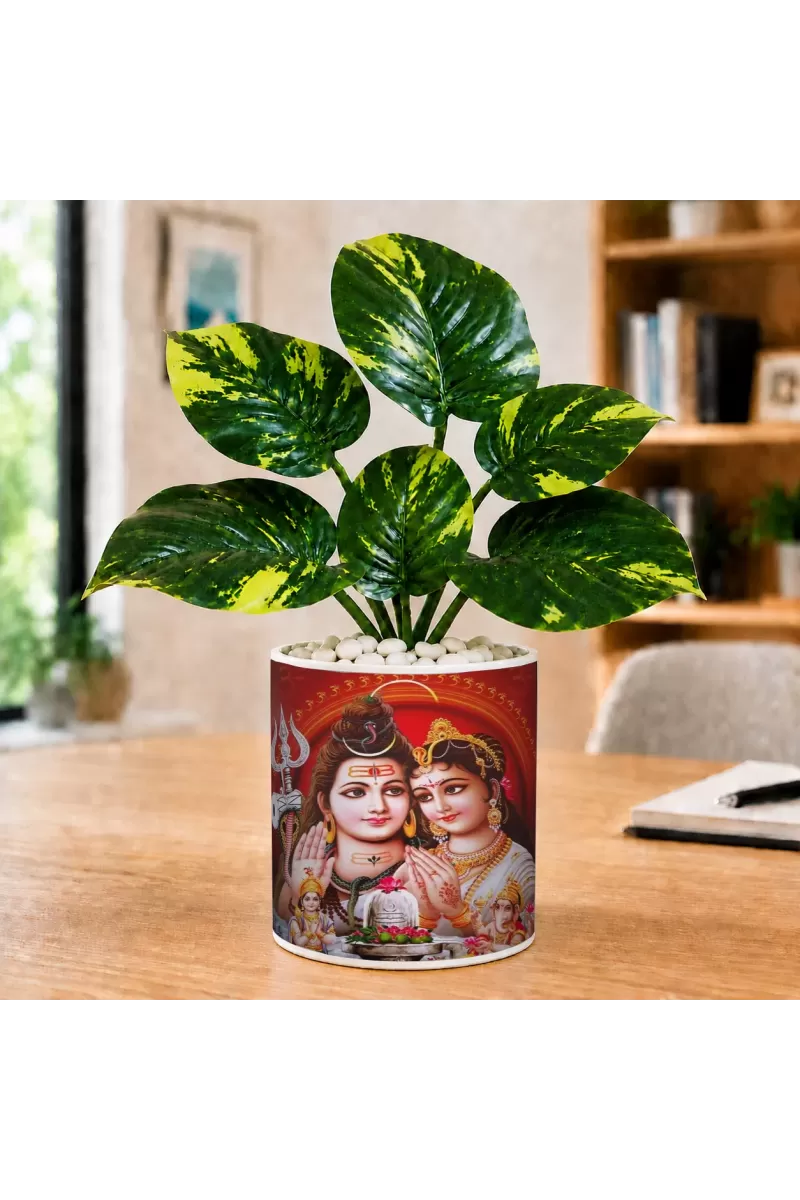 Artificial Tree Ceramic Photo Pot With White Stones 3x4 Inch (F165453)