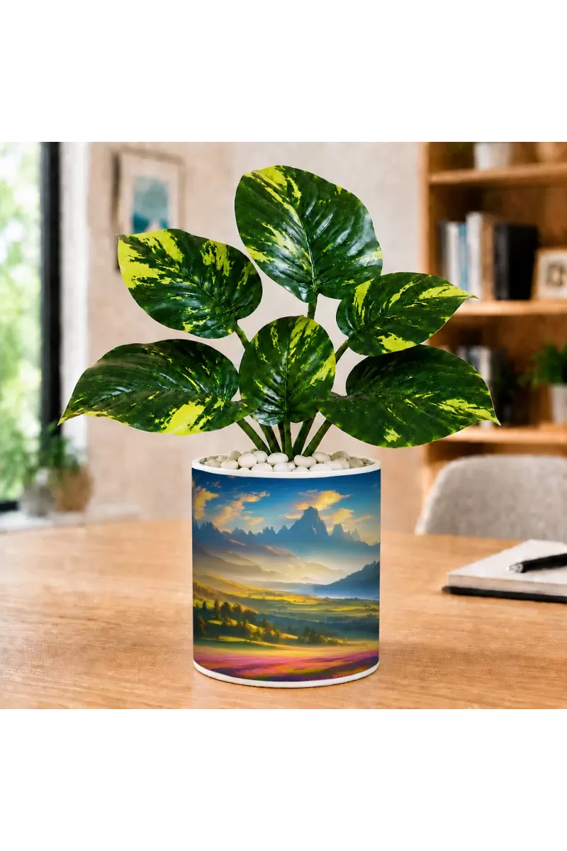 Artificial Tree Ceramic Photo Pot With White Stones 3x4 Inch (F165456)