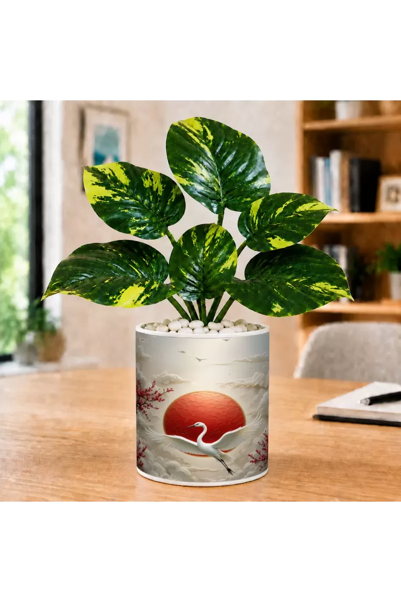 Artificial Tree Ceramic Photo Pot With White Stones 3x4 Inch (F165457)