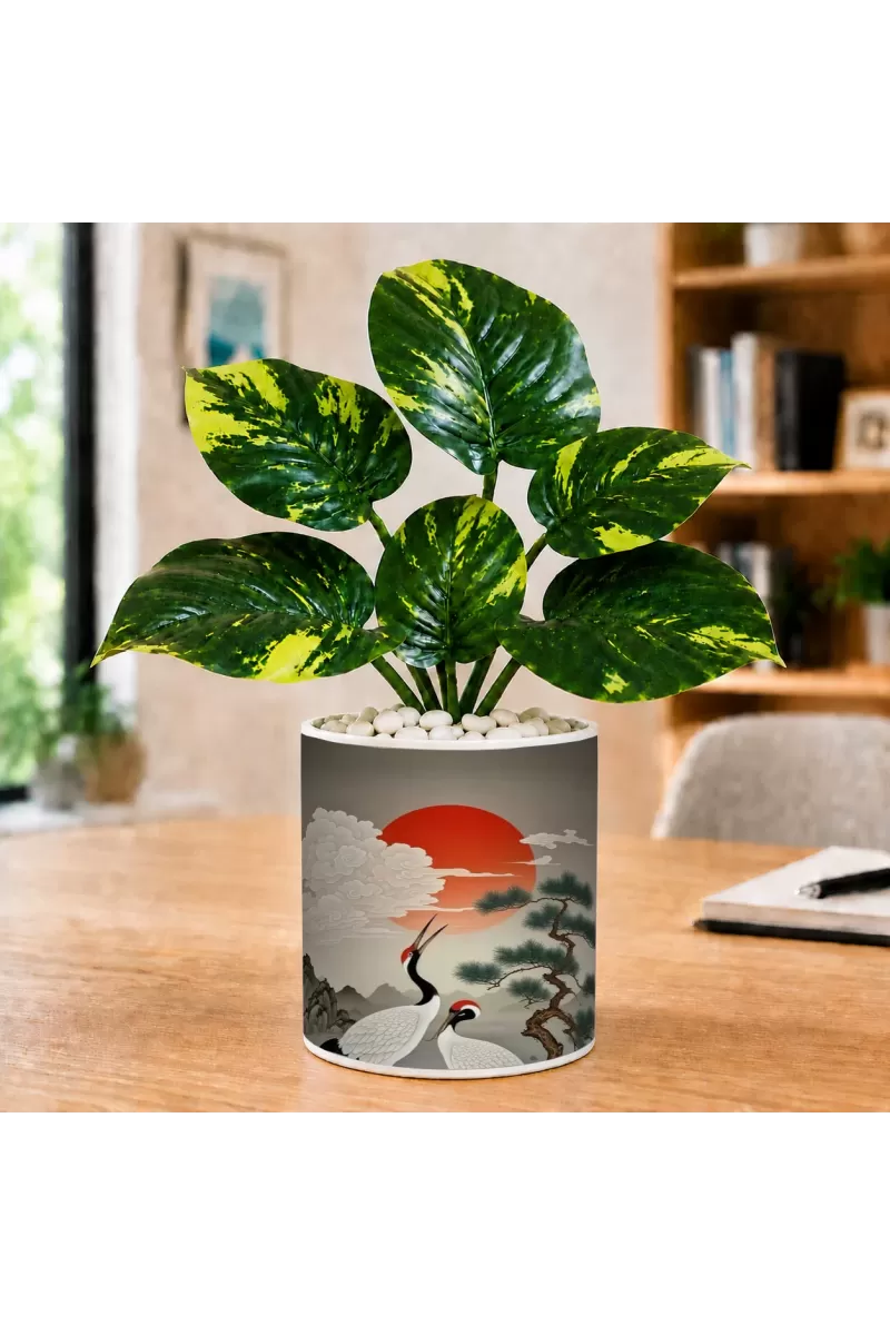 Artificial Tree Ceramic Photo Pot With White Stones 3x4 Inch (F165464)