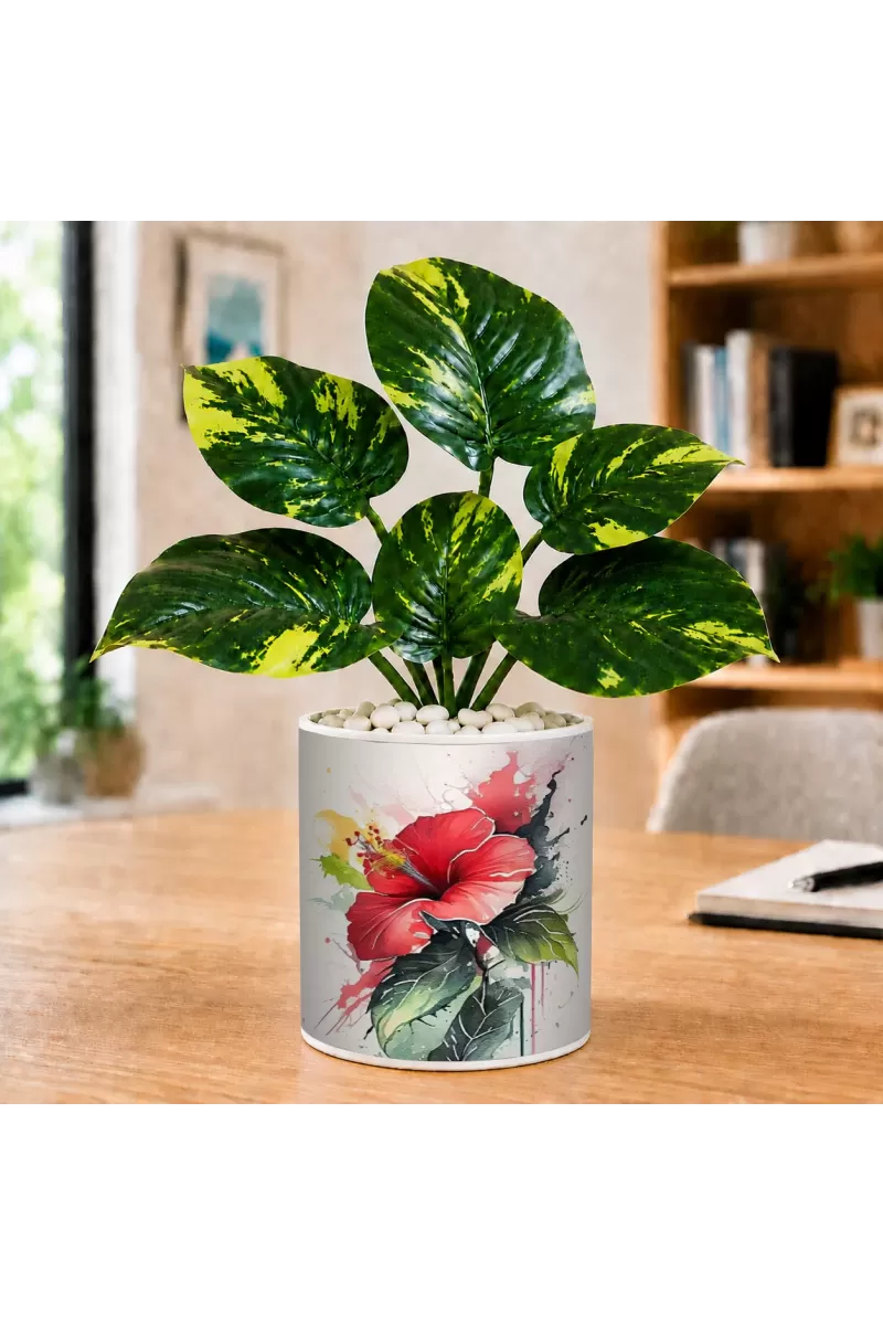 Artificial Tree Ceramic Photo Pot With White Stones 3x4 Inch (F165465)