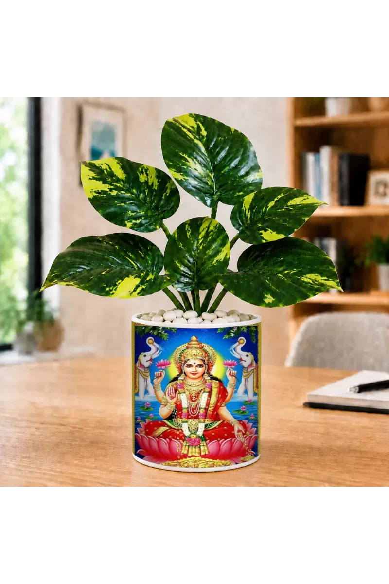 Artificial Tree Ceramic Photo Pot With White Stones 3x4 Inch (F165473)