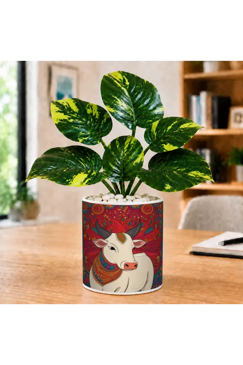 Artificial Tree Ceramic Photo Pot With White Stones 3x4 Inch (F165476)