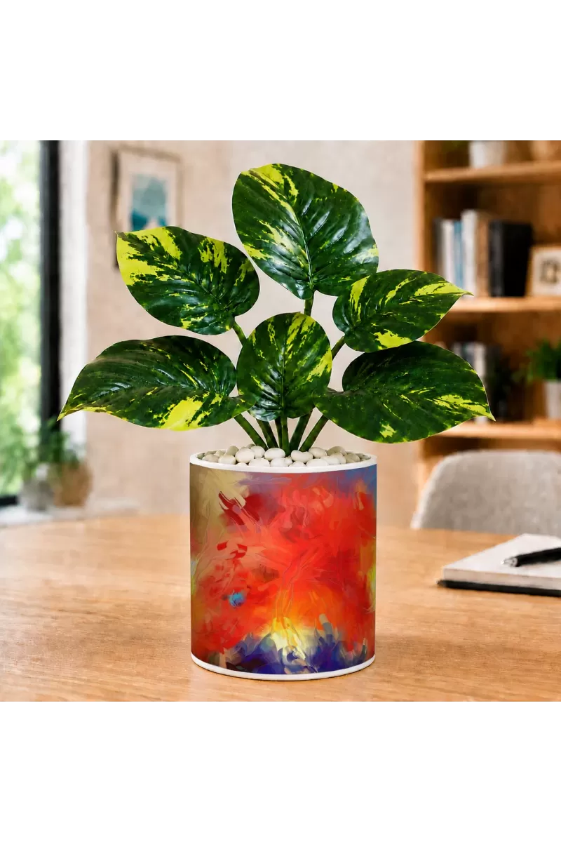 Artificial Tree Ceramic Photo Pot With White Stones 3x4 Inch (F165479)