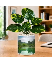 Artificial Tree Ceramic Photo Pot With White Stones 3x4 Inch (F165483)
