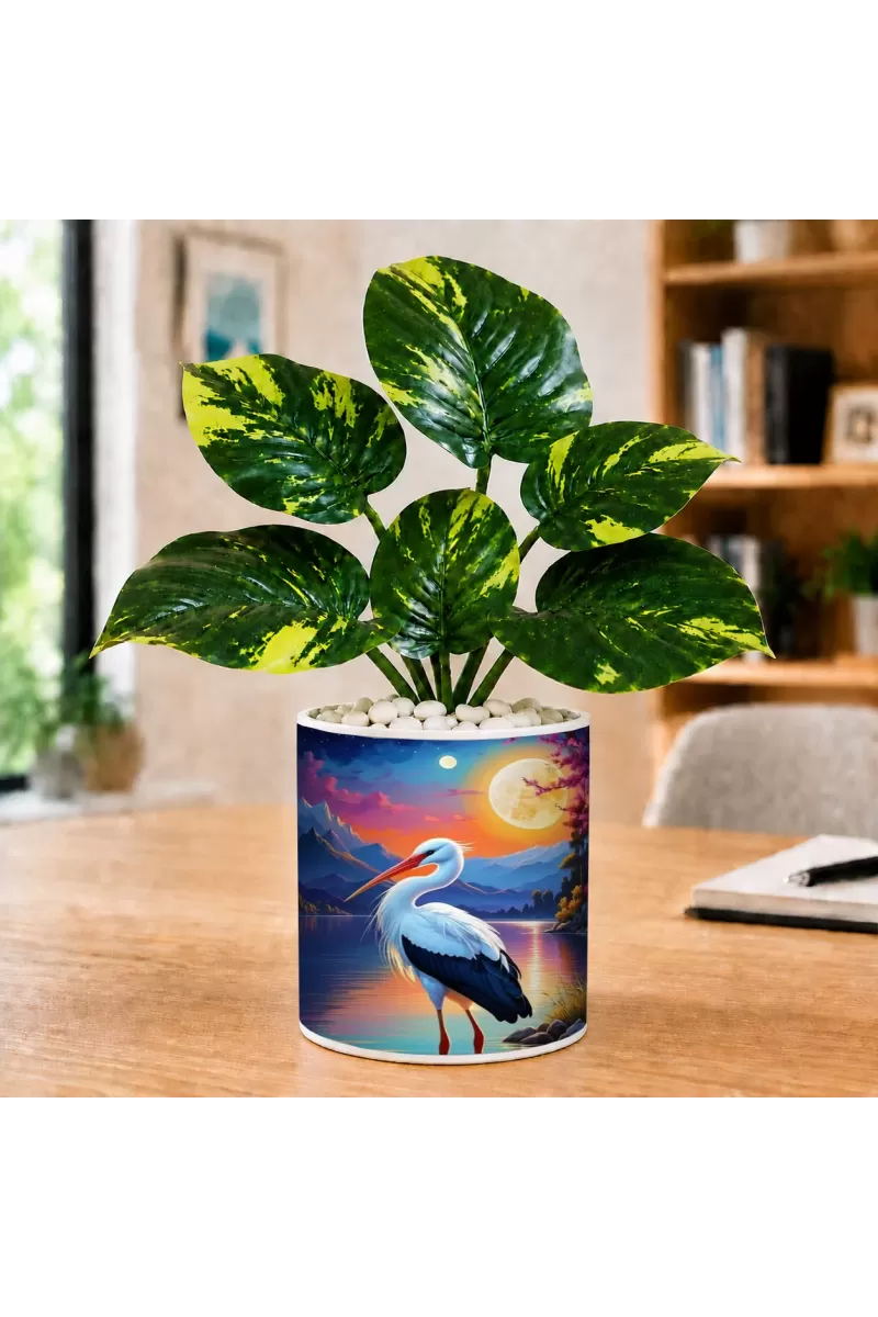 Artificial Tree Ceramic Photo Pot With White Stones 3x4 Inch (F165485)