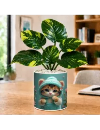 Artificial Tree Ceramic Photo Pot With White Stones 3x4 Inch (F165487)