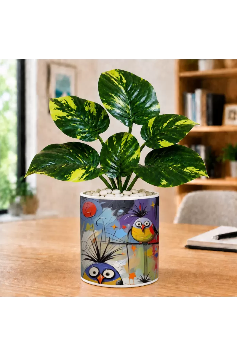 Artificial Tree Ceramic Photo Pot With White Stones 3x4 Inch (F165488)