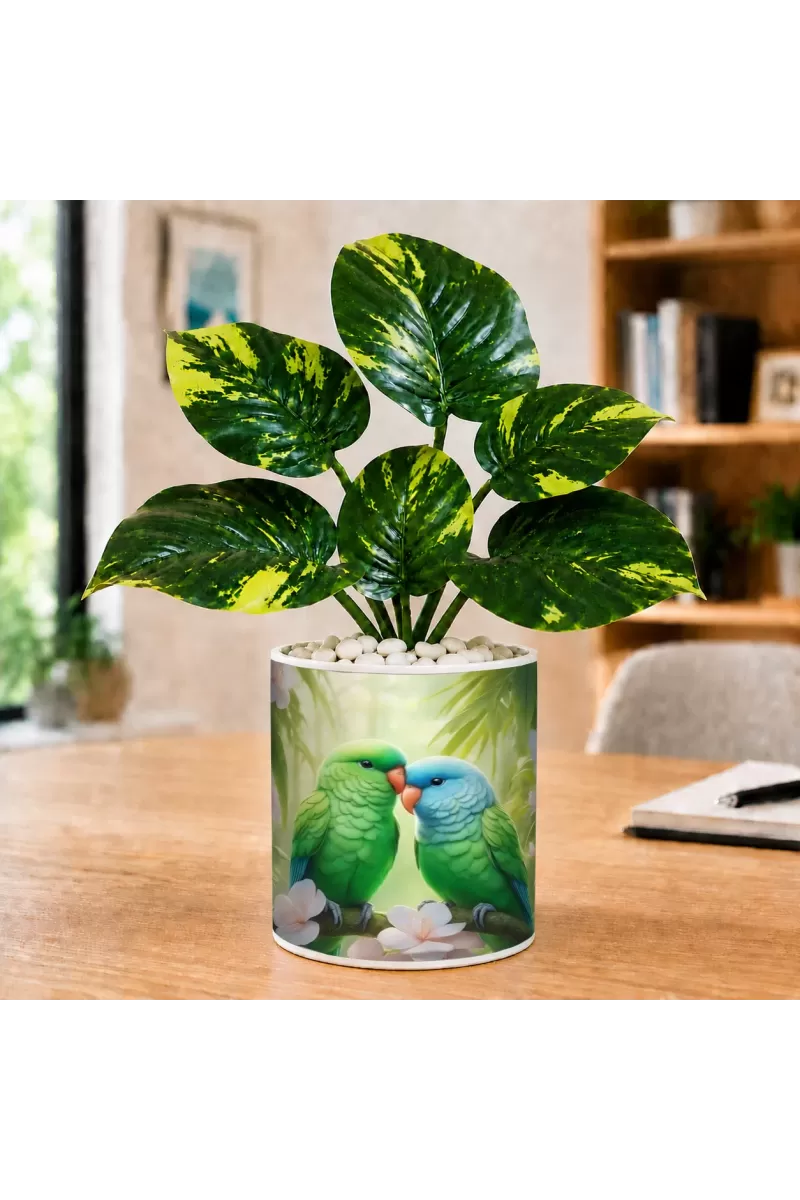 Artificial Tree Ceramic Photo Pot With White Stones 3x4 Inch (F165489)