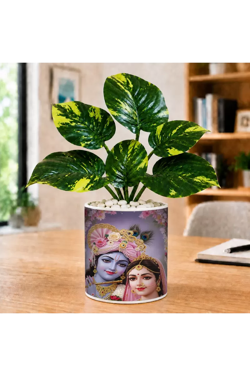 Artificial Tree Ceramic Photo Pot With White Stones 3x4 Inch (F165490)