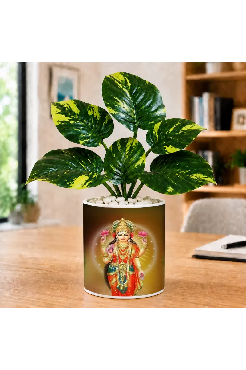Artificial Tree Ceramic Photo Pot With White Stones 3x4 Inch (F165493)