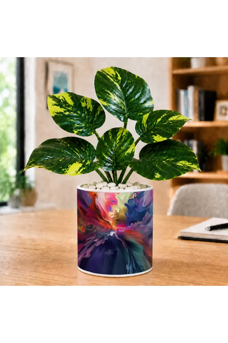 Artificial Tree Ceramic Photo Pot With White Stones 3x4 Inch (F165494)
