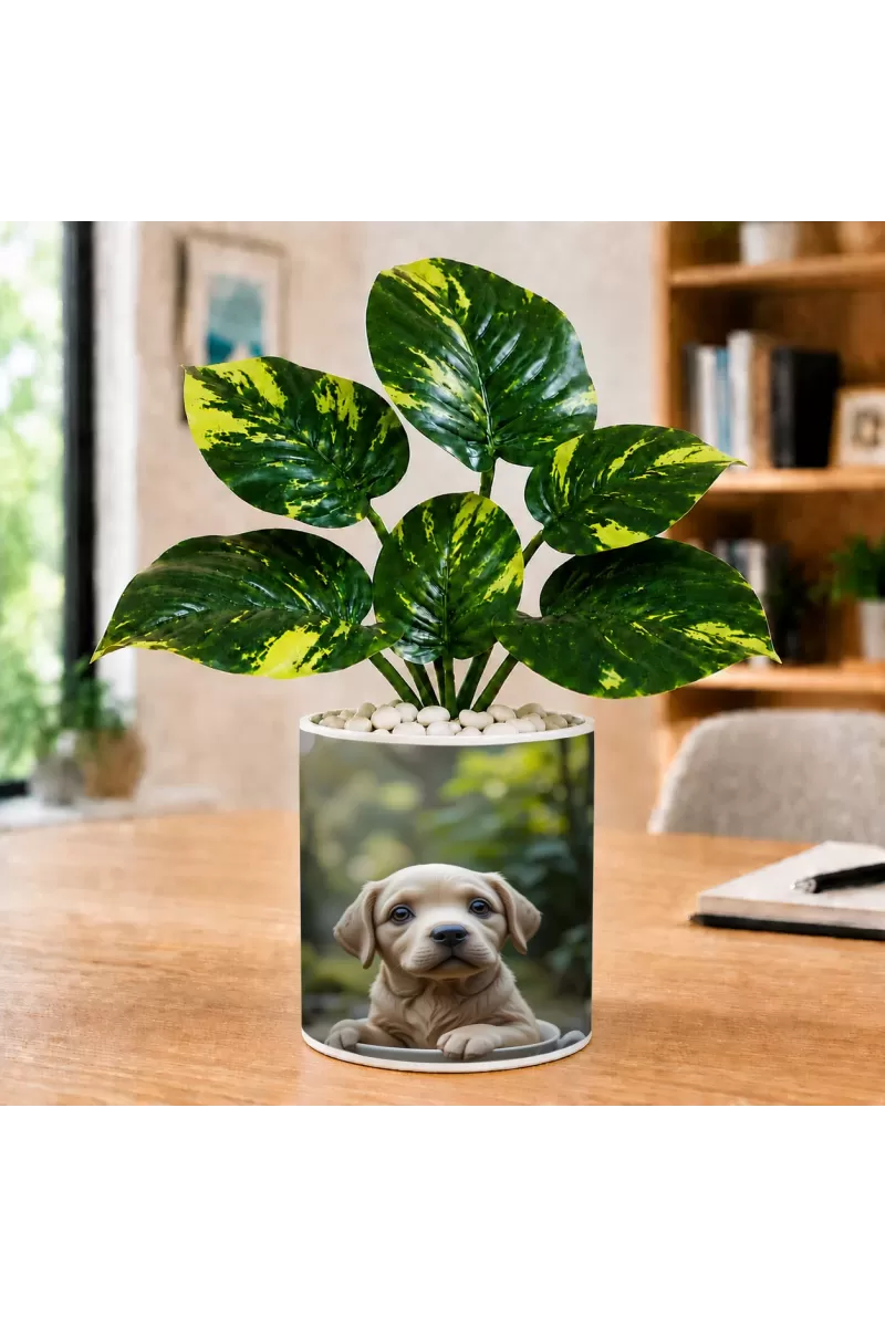 Artificial Tree Ceramic Photo Pot With White Stones 3x4 Inch (F165495)