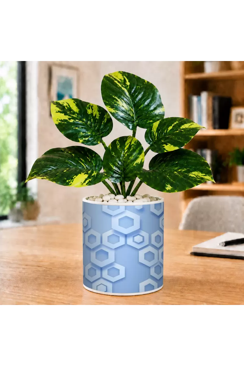 Artificial Tree Ceramic Photo Pot With White Stones 3x4 Inch (F165497)