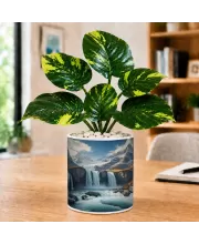 Artificial Tree Ceramic Photo Pot With White Stones 3x4 Inch (F165499)