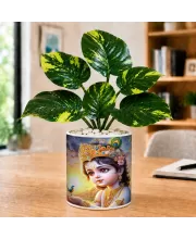 Artificial Tree Ceramic Photo Pot With White Stones 3x4 Inch (F165500)