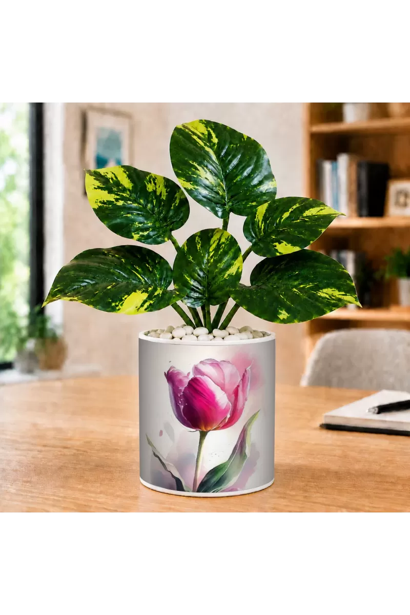 Artificial Tree Ceramic Photo Pot With White Stones 3x4 Inch (F165502)