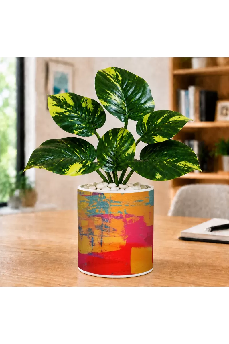 Artificial Tree Ceramic Photo Pot With White Stones 3x4 Inch (F165504)