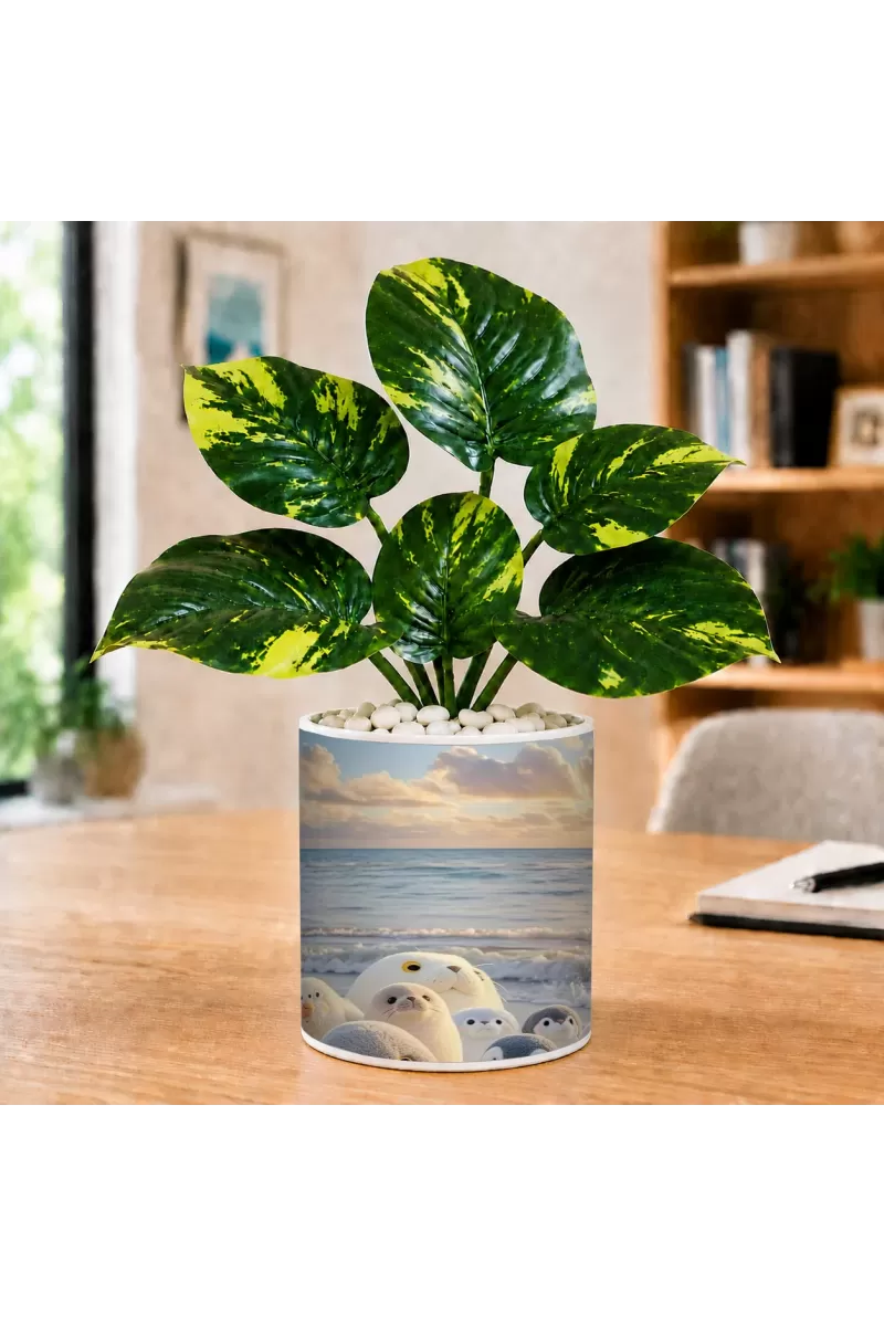 Artificial Tree Ceramic Photo Pot With White Stones 3x4 Inch (F165505)