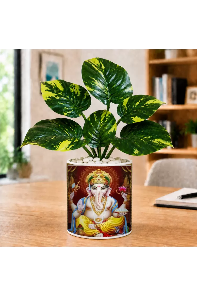 Artificial Tree Ceramic Photo Pot With White Stones 3x4 Inch (F165508)