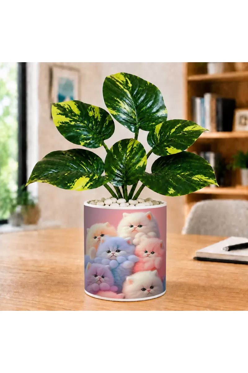 Artificial Tree Ceramic Photo Pot With White Stones 3x4 Inch (F165509)