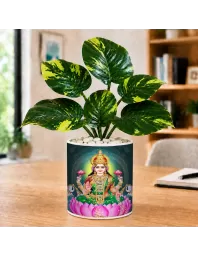 Artificial Tree Ceramic Photo Pot With White Stones 3x4 Inch (F165513)