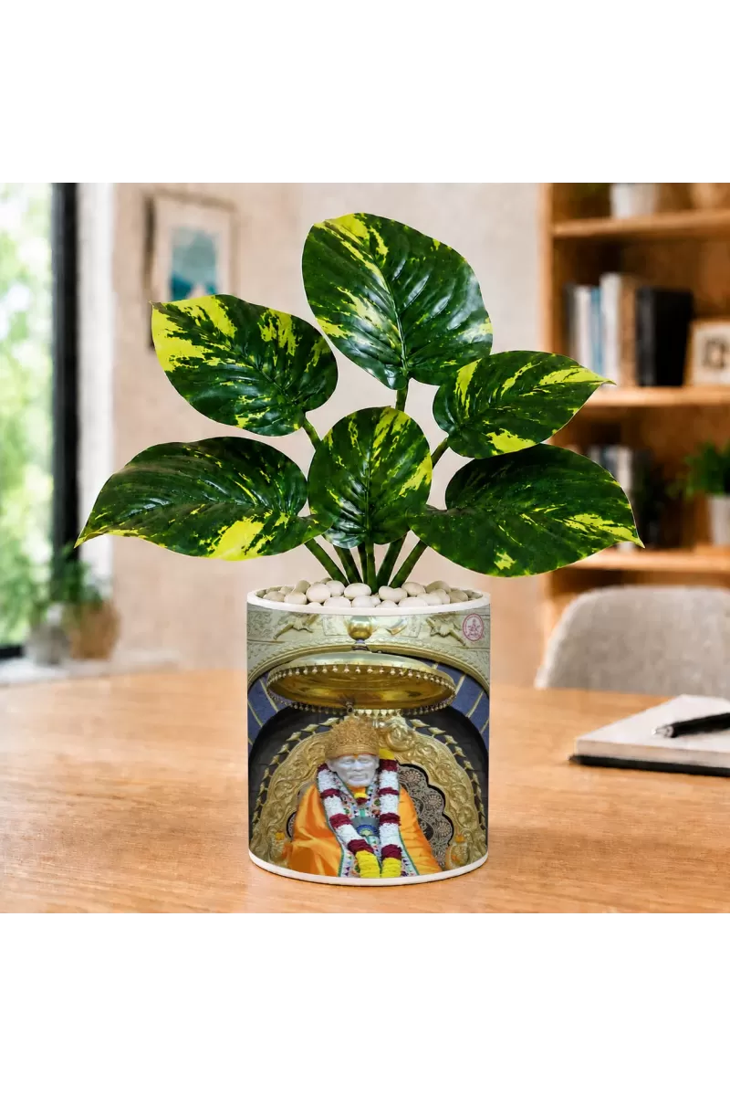 Artificial Tree Ceramic Photo Pot With White Stones 3x4 Inch (F165514)