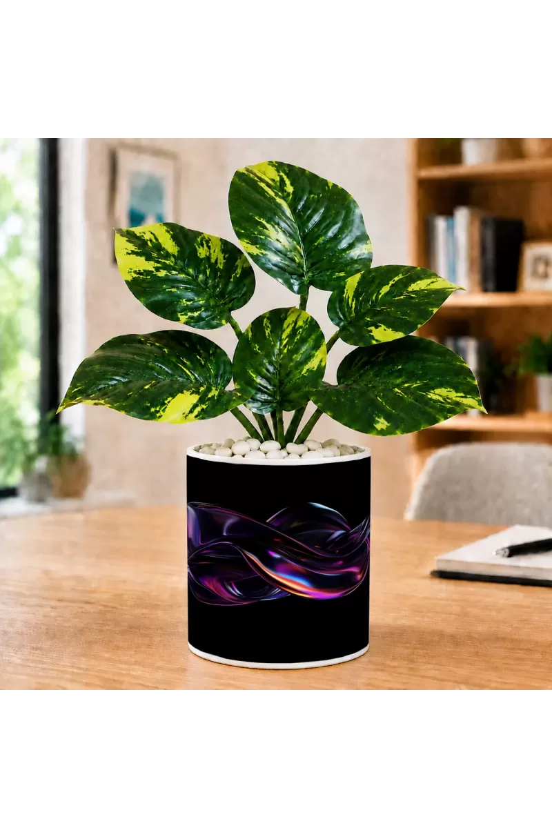 Artificial Tree Ceramic Photo Pot With White Stones 3x4 Inch (F165518)
