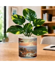 Artificial Tree Ceramic Photo Pot With White Stones 3x4 Inch (F165524)