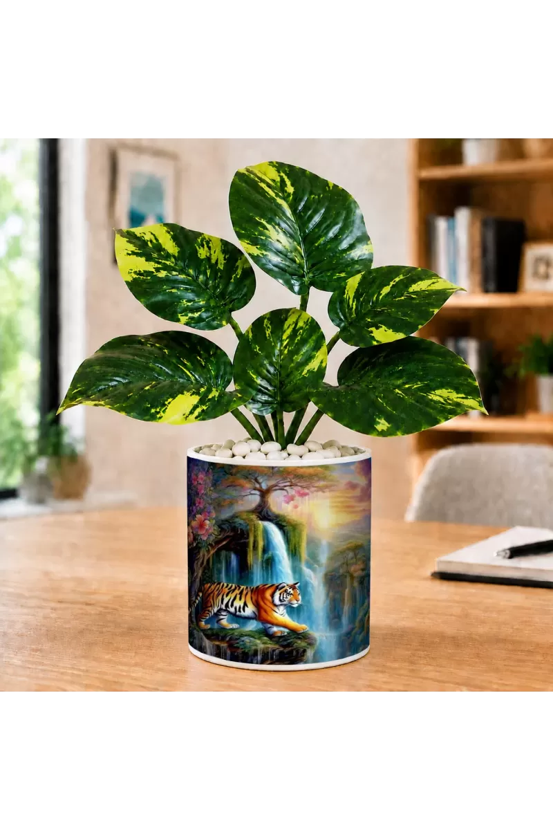 Artificial Tree Ceramic Photo Pot With White Stones 3x4 Inch (F165528)