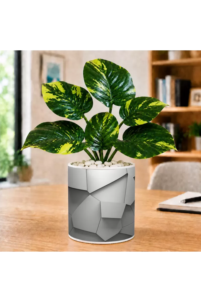 Artificial Tree Ceramic Photo Pot With White Stones 3x4 Inch (F165530)