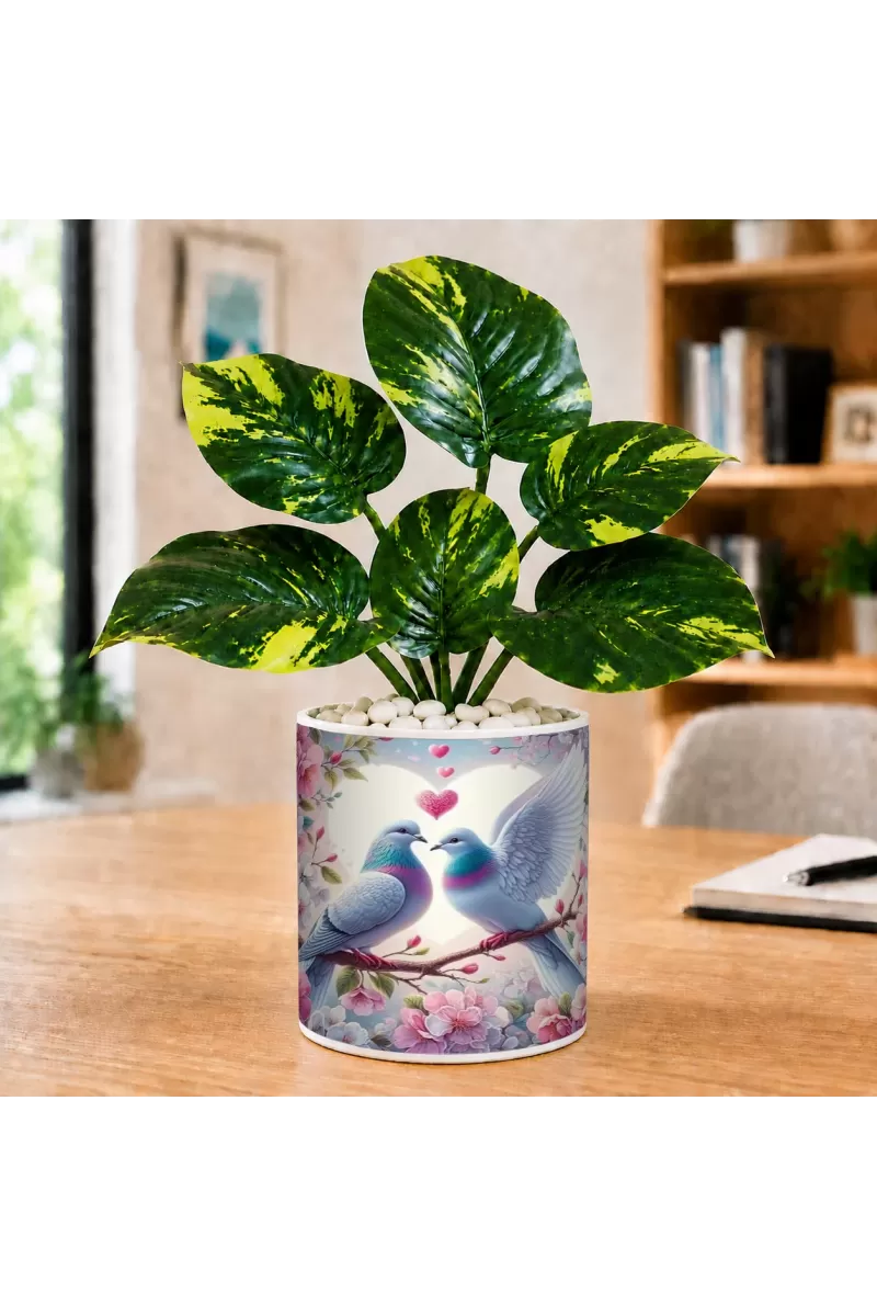 Artificial Tree Ceramic Photo Pot With White Stones 3x4 Inch (F165534)