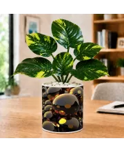 Artificial Tree Ceramic Photo Pot With White Stones 3x4 Inch (F165535)
