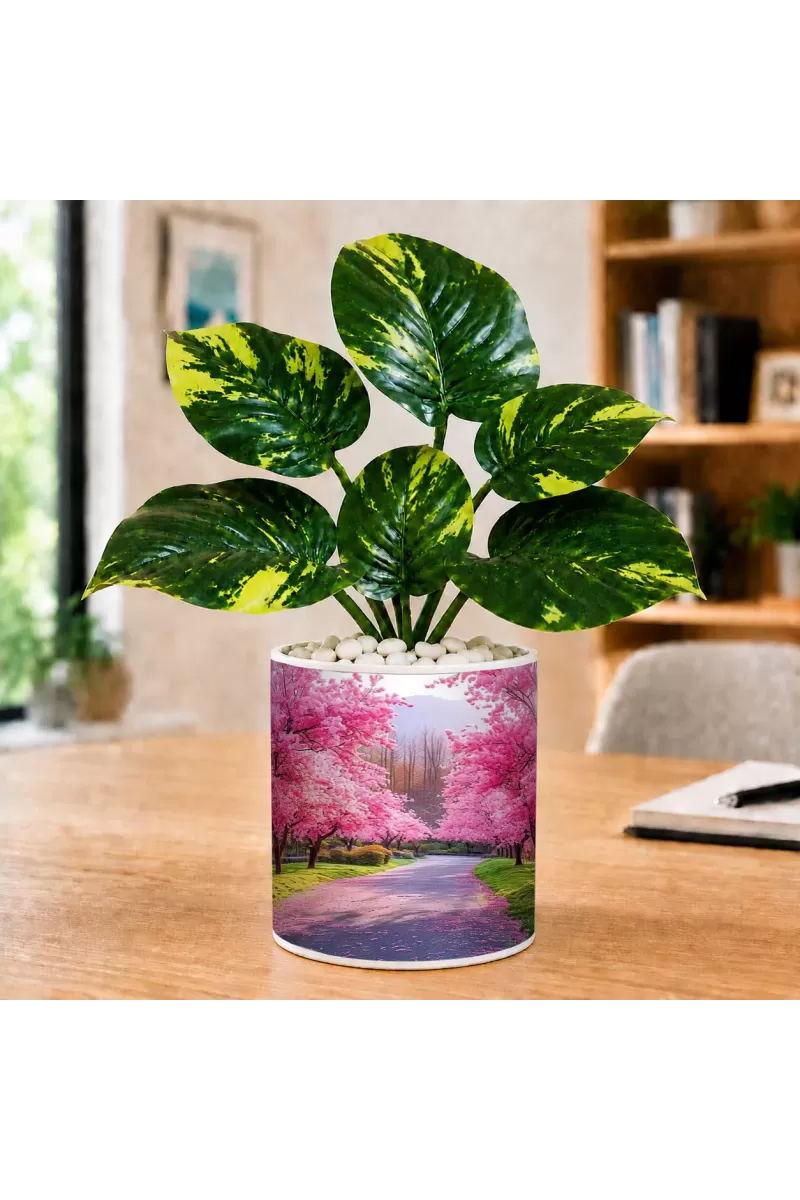 Artificial Tree Ceramic Photo Pot With White Stones 3x4 Inch (F165536)