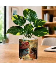 Artificial Tree Ceramic Photo Pot With White Stones 3x4 Inch (F165537)