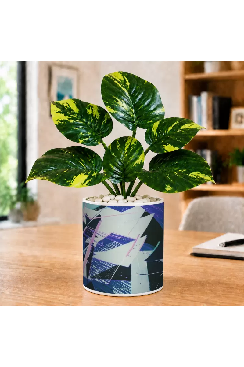 Artificial Tree Ceramic Photo Pot With White Stones 3x4 Inch (F165538)