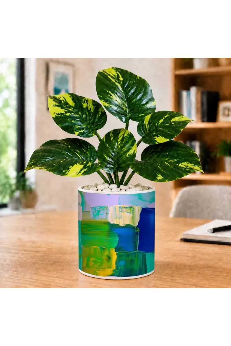 Artificial Tree Ceramic Photo Pot With White Stones 3x4 Inch (F165541)
