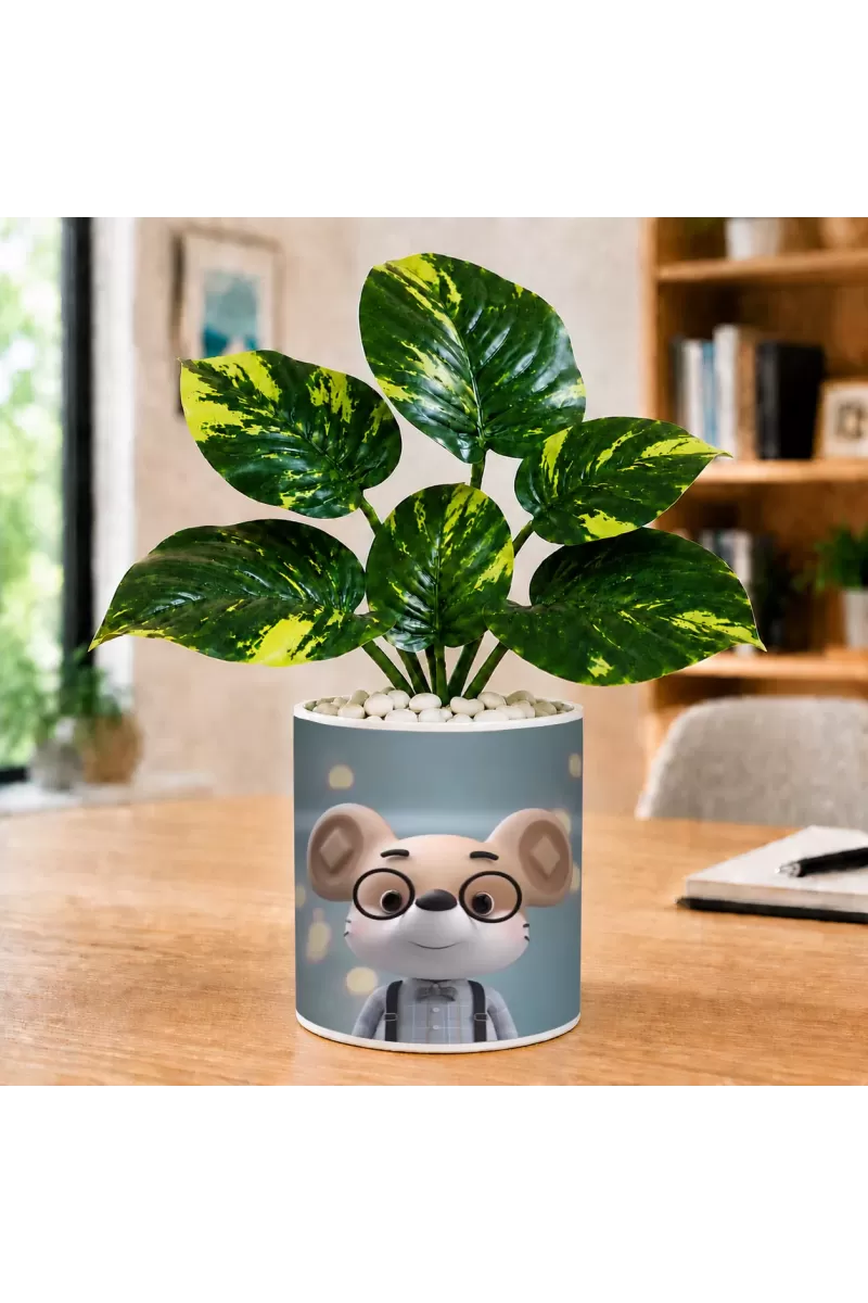 Artificial Tree Ceramic Photo Pot With White Stones 3x4 Inch (F165544)