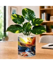 Artificial Tree Ceramic Photo Pot With White Stones 3x4 Inch (F165547)