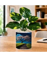 Artificial Tree Ceramic Photo Pot With White Stones 3x4 Inch (F165555)