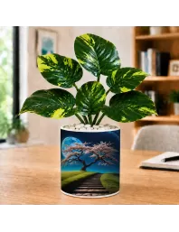 Artificial Tree Ceramic Photo Pot With White Stones 3x4 Inch (F165555)