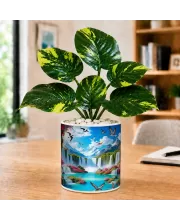 Artificial Tree Ceramic Photo Pot With White Stones 3x4 Inch (F165559)