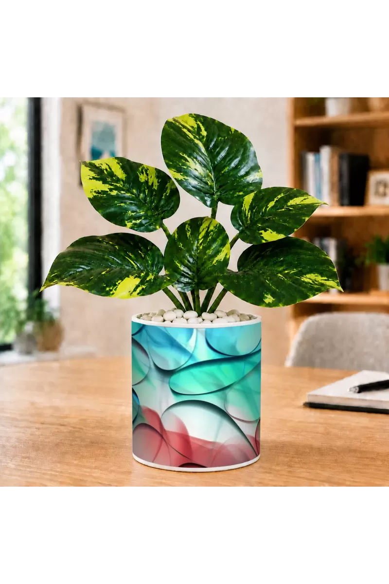 Artificial Tree Ceramic Photo Pot With White Stones 3x4 Inch (F165564)