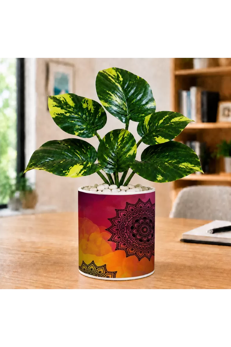 Artificial Tree Ceramic Photo Pot With White Stones 3x4 Inch (F165566)